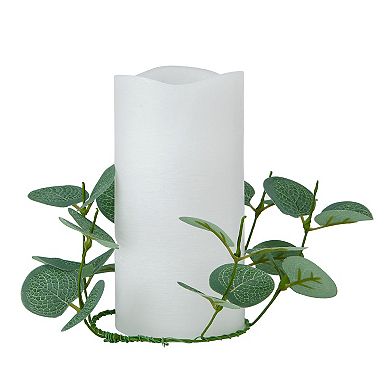 Mikasa LED Wax Pillar Candle with Faux Eucalyptus Candle Ring