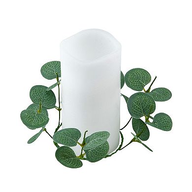 Mikasa LED Wax Pillar Candle with Faux Eucalyptus Candle Ring