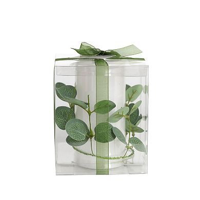 Mikasa LED Wax Pillar Candle with Faux Eucalyptus Candle Ring