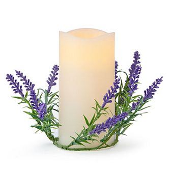 Mikasa LED Wax Pillar Candle with Faux Eucalyptus Ring