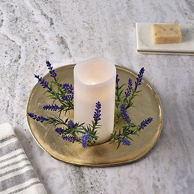 Mikasa LED Wax Pillar Candle with Faux Eucalyptus Ring