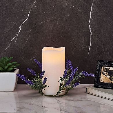 Mikasa LED Wax Pillar Candle with Faux Eucalyptus Ring