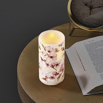 Mikasa LED Wax Tall Pillar Candle with Cherry Blossom Decal