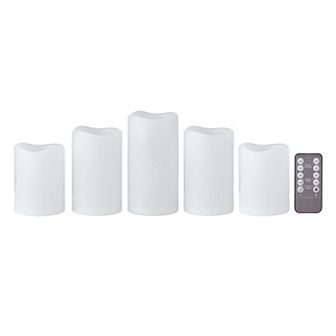Mikasa 5 pc Indoor & Outdoor Waterproof Flickering LED Plastic Pillar Candle Set