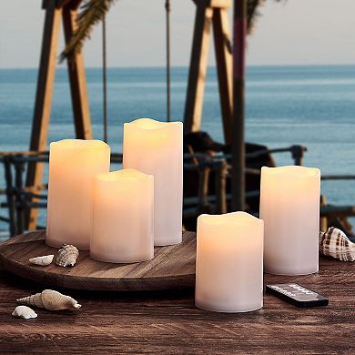 Mikasa 5-pc. Indoor & Outdoor Waterproof Flickering LED Plastic Pillar Candle Set