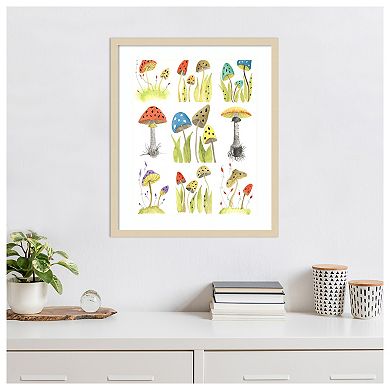 Mushroom Haven Grid by Gayle Martin Legner Wood Framed Wall Art Print