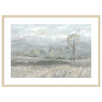 Country Meadow Windmill by Cynthia Coulter Wood Framed Wall Art Print