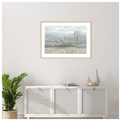 Country Meadow Windmill by Cynthia Coulter Wood Framed Wall Art Print