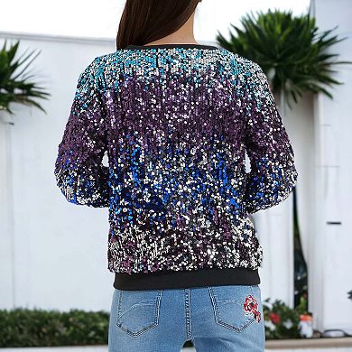 Women's Sequin Long Sleeve Sparkly Pullover Sweatshirt