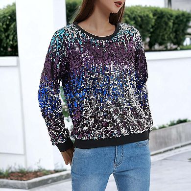Women's Sequin Long Sleeve Sparkly Pullover Sweatshirt