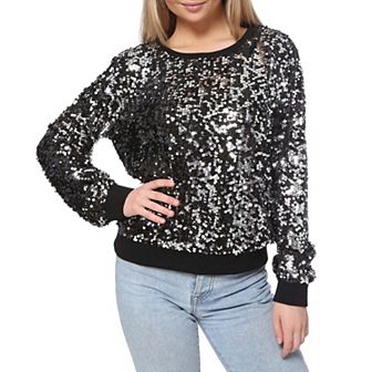 Women's Sequin Long Sleeve Sparkly Pullover Fashion Sweatshirt