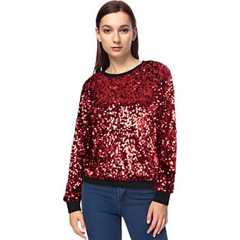 Women's Sequin Long Sleeve Sparkly Pullover Fashion Sweatshirt