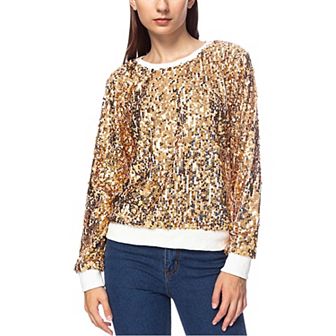 Women's Sequin Long Sleeve Sparkly Pullover Sweatshirt