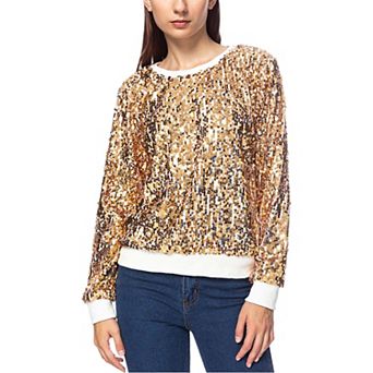 Women's Sequin Long Sleeve Sparkly Pullover Fashion Sweatshirt
