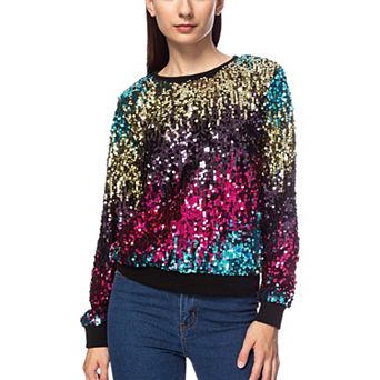 Women's Sequin Long Sleeve Sparkly Pullover Fashion Sweatshirt