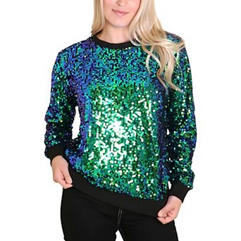 Women's Sequin Long Sleeve Sparkly Pullover Fashion Sweatshirt