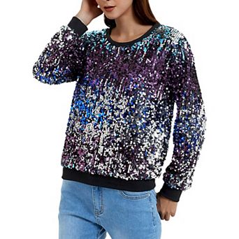 Women's Sequin Long Sleeve Sparkly Pullover Fashion Sweatshirt