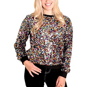 Women's Sequin Long Sleeve Sparkly Pullover Fashion Sweatshirt