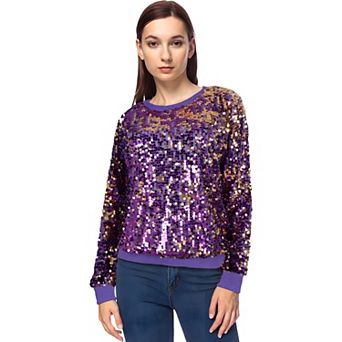 Women's Sequin Long Sleeve Sparkly Pullover Fashion Sweatshirt
