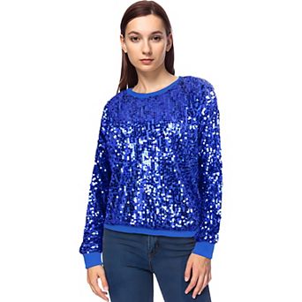 Women's Sequin Long Sleeve Sparkly Pullover Fashion Sweatshirt