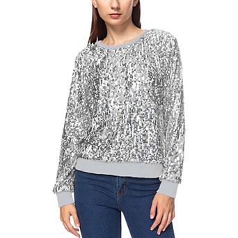 Women's Sequin Long Sleeve Sparkly Pullover Fashion Sweatshirt