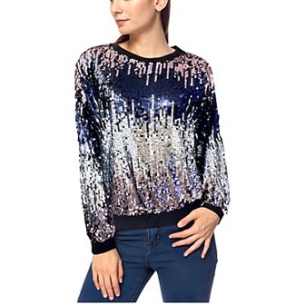 Women's Sequin Long Sleeve Sparkly Pullover Fashion Sweatshirt