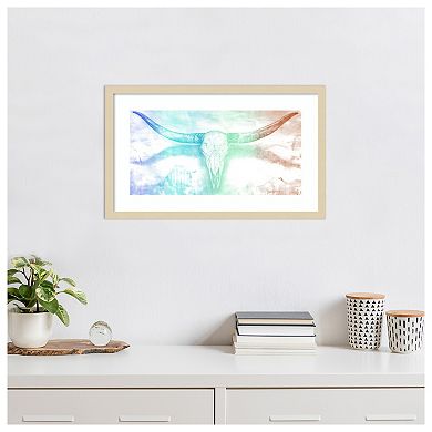 Longhorn II rainbow by Marie Elaine Cusson Wood Framed Wall Art Print