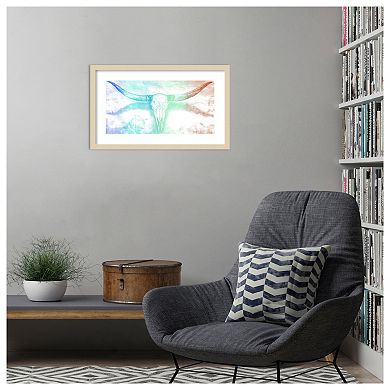 Longhorn II rainbow by Marie Elaine Cusson Wood Framed Wall Art Print