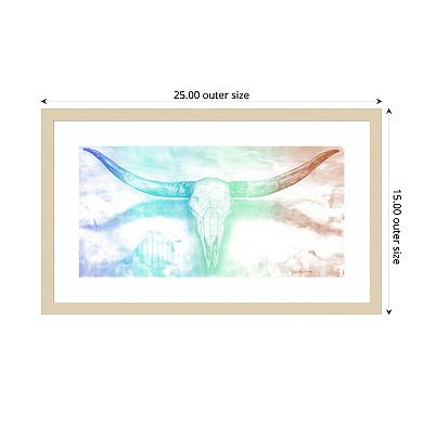 Longhorn II rainbow by Marie Elaine Cusson Wood Framed Wall Art Print