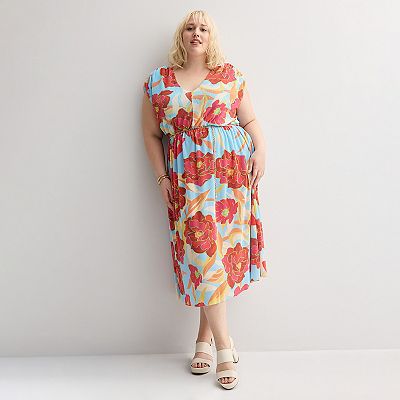 Plus Size INTEMPO Plisse Midi Dress