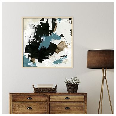 Scraped Teal I by June Erica Vess Wood Framed Wall Art Print