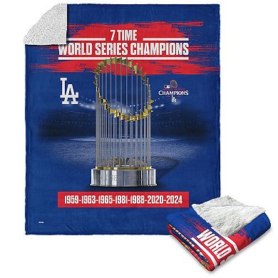 Los Angeles Dodgers MLB 2024 World Series Multi Champions Keepsake Silk Touch Sherpa Throw Blanket