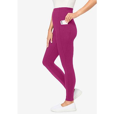 Woman Within Plus Size Tall Side Pocket Ankle-Length Pull-On Stretch Knit Cotton Spandex Leggings