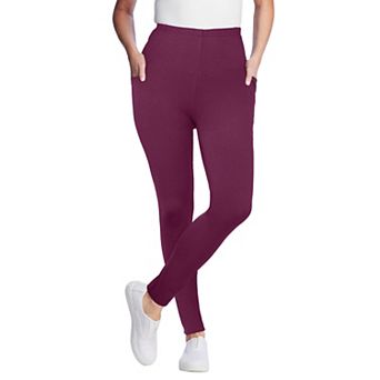 Woman Within Plus Size Tall Stretch-Cotton Knit Pull-On Pocket Leggings