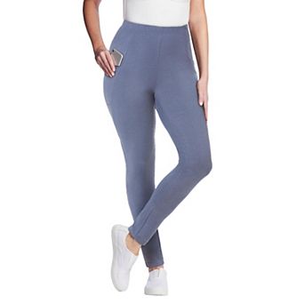 Woman Within Plus Size Tall Stretch-Cotton Knit Pull-On Pocket Leggings