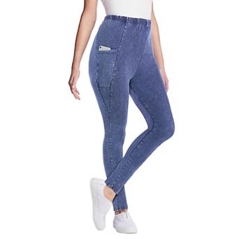 Woman Within Plus Size Tall Side Pocket Ankle-Length Pull-On Stretch Knit Cotton Spandex Leggings