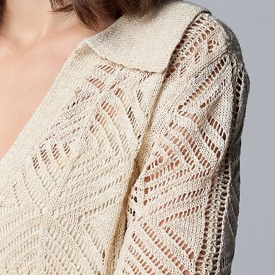 Women's Simply Vera Vera Wang Crochet Sweater Polo Top