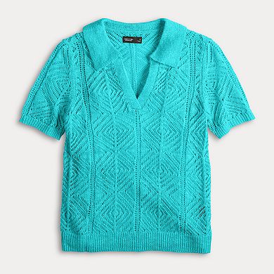 Women's Simply Vera Vera Wang Crochet Sweater Polo Top