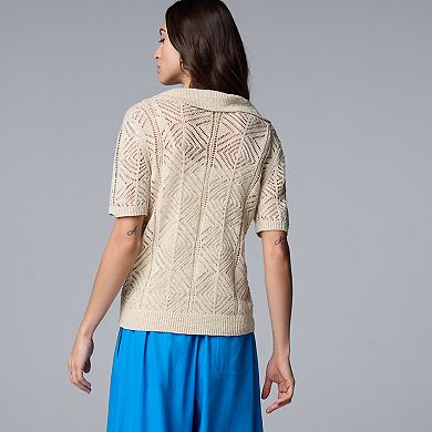 Women's Simply Vera Vera Wang Crochet Sweater Polo Top
