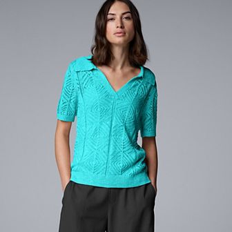 Women's Simply Vera Vera Wang Crochet Sweater Polo Top