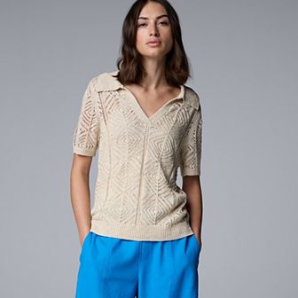 Women's Simply Vera Vera Wang Crochet Sweater Polo Top