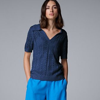 Women's Simply Vera Vera Wang Crochet Sweater Polo Top