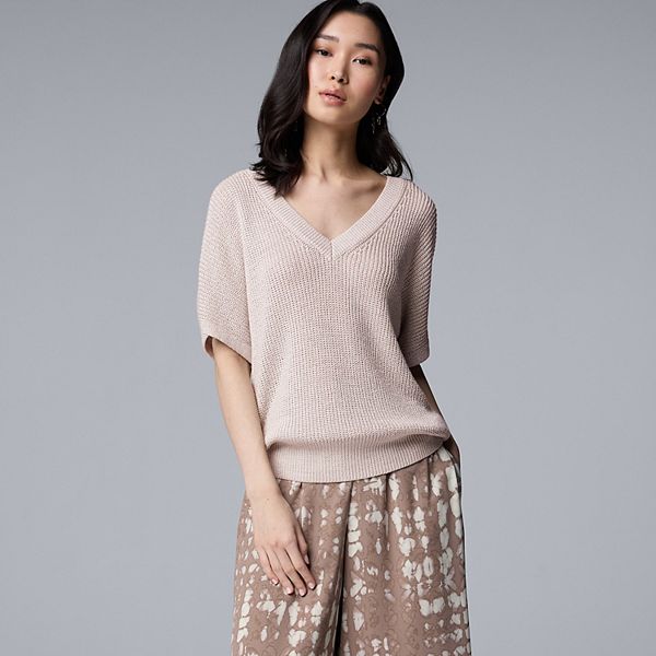 SimplyVera VERAWANG トップス Women's Simply Vera Vera Wang V-Neck Short Sleeve Pucker Top