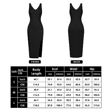 Women's Summer Sleeveless Round Neck Ribbed Side Slit Bodycon Midi Dresses
