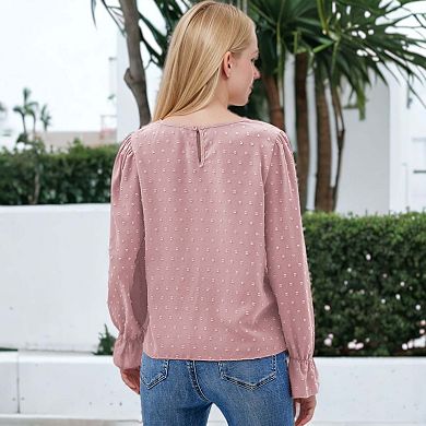 Women's Swiss Dot Cutout Front Blouse