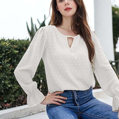 Women's Swiss Dot Cutout Front Blouse