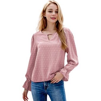 Women's Swiss Dot Cutout Front Blouse