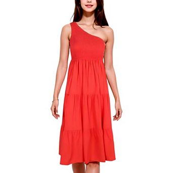 Women's Boho Summer One Shoulder Sleeveless Smocked Flowy Tiered Beach Party Maxi Dress