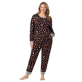Plus Size Cuddl Duds® Halloween Cozy Long Sleeve Henley Pajama Top & Pajama Joggers Set