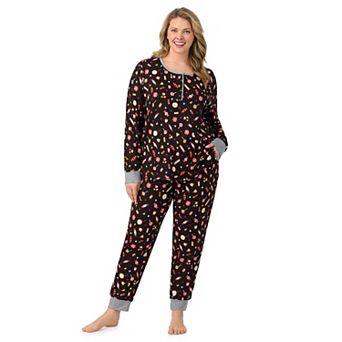 Plus Size Cuddl Duds® Halloween Cozy Long Sleeve Henley Pajama Top & Pajama Joggers Set